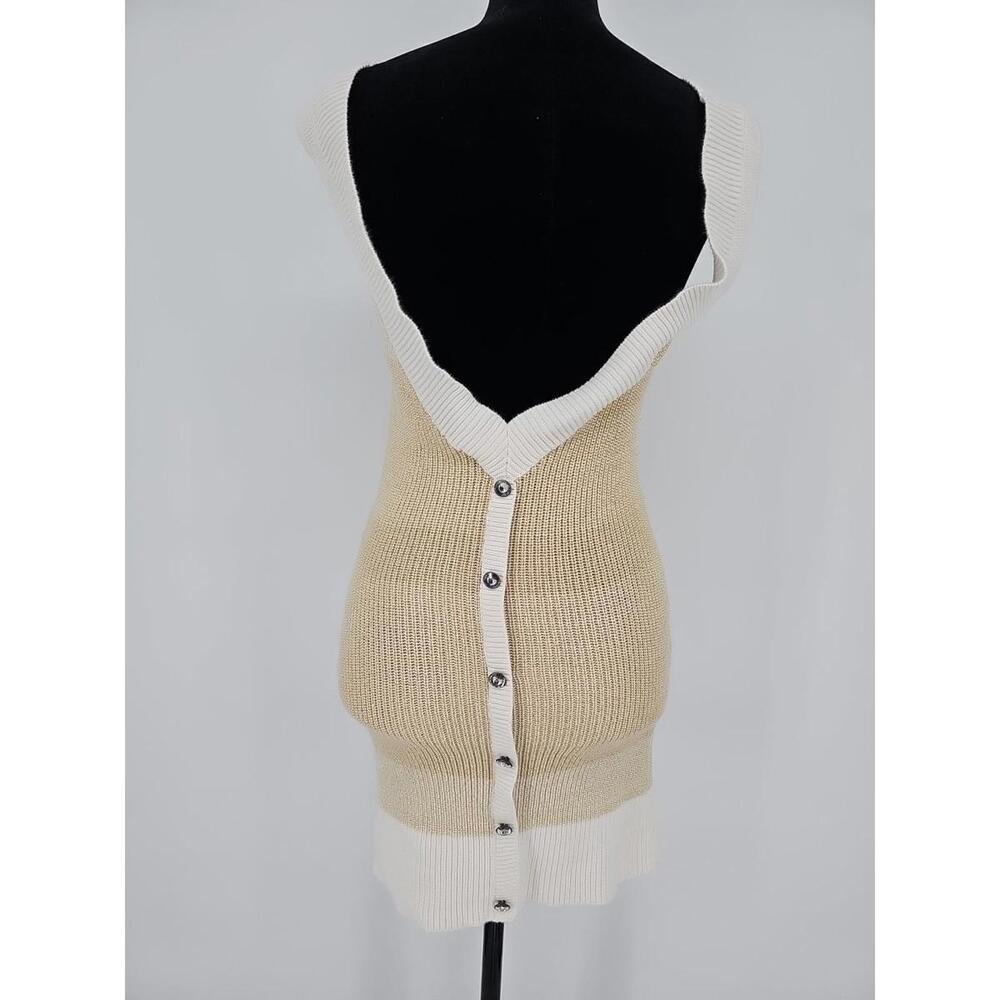 Vtg Apple Bottom Sweater Dress Large Gold Colorblock Low Back Buttons Y2K HipHop